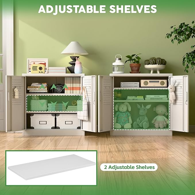 Metal Storage Cabinet with Lock, Lockable Metal Garage Cabinet with Pegboards - Image 5