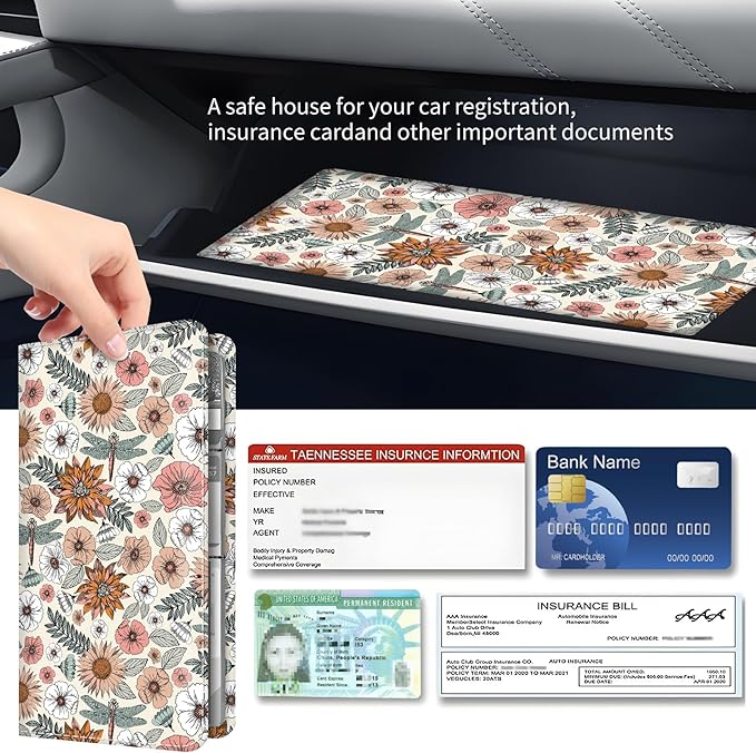 Premium Car Registration and Insurance Card Holder, Cute PU Leather Car - Image 3