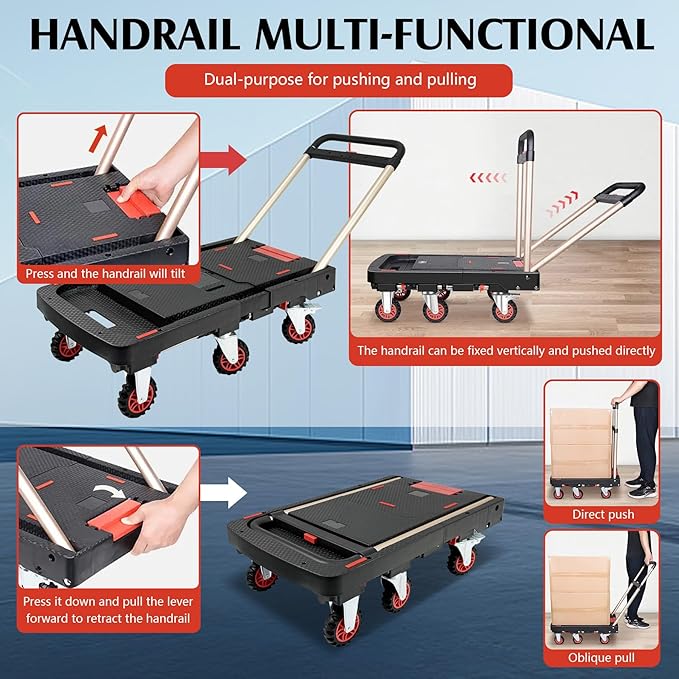 Collapsible Hand Truck w/Foldable Basket & Brake Wheel, Retractable Platform & - Image 5