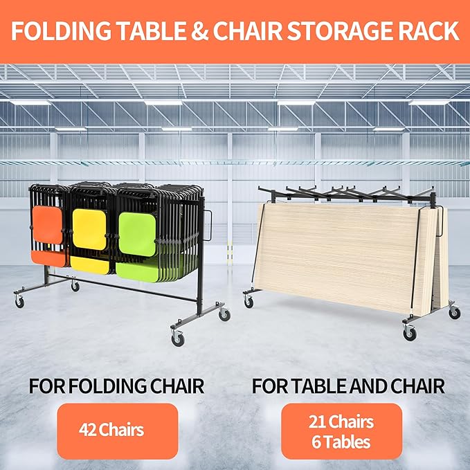 Folding Chair Rack Table and Chairs Storage Cart 400 LBS Capacity Heavy Duty - Image 3