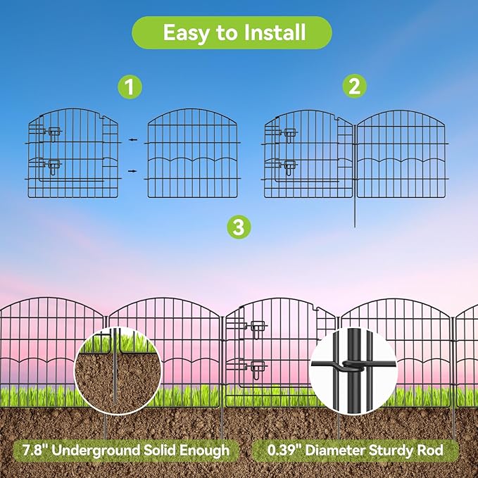 Decorative Garden Fence 12 Panels 24ft×24in Metal Garden Fences - Image 3