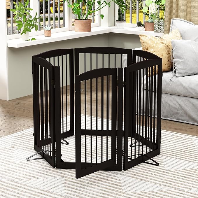 Freestanding Pet Gate with Door, Tall Dog Gate - Image 7