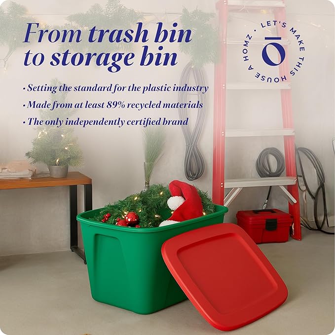 HOMZ 4-Pack Molded Bin, Holiday Storage Containers w/ Lids, 18 Gal, Gift Wraps - Image 7