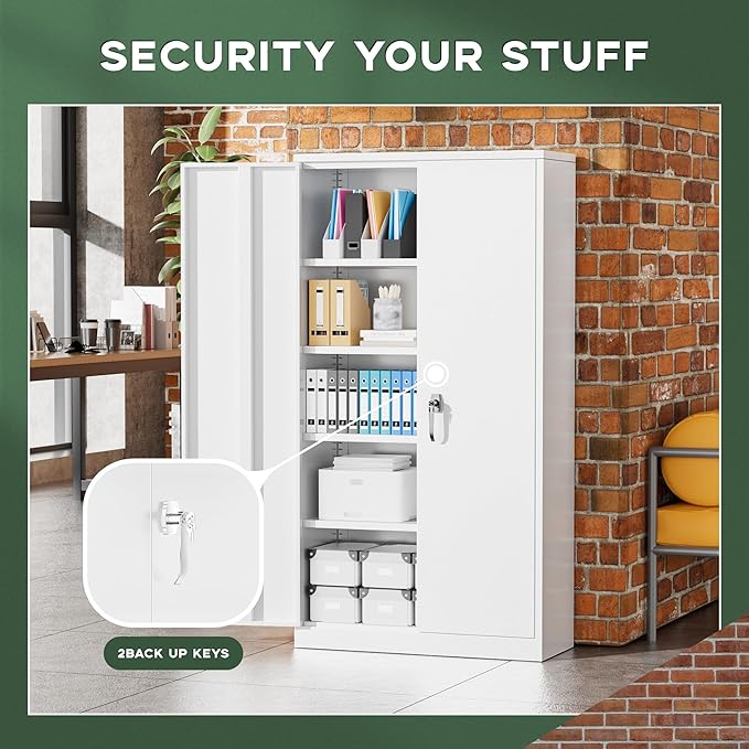 Greenvelly Metal Storage Cabinet, Lockable Steel Cabinets - Image 7