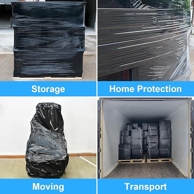 Black Pallet Wrap Stretch Film: 4 Pack Moving Wrapping Plastic Roll - Image 7