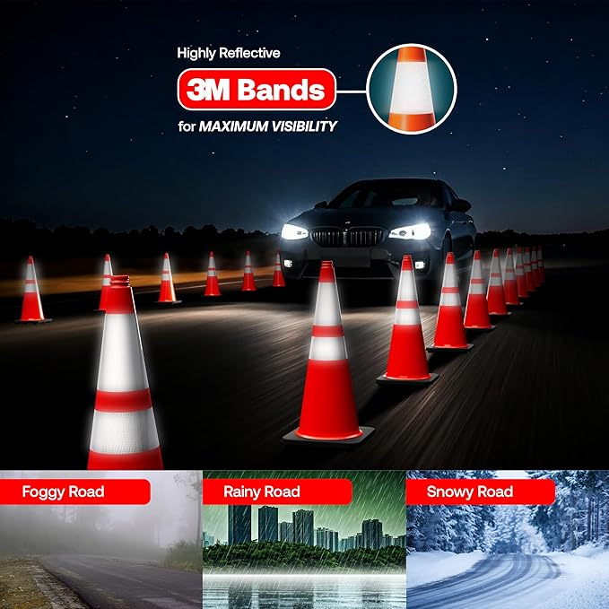 Brimar 28 Inch Traffic Cones, 8 Pack, Road Parking, MUTCD Approved Traffic Cones - Image 5