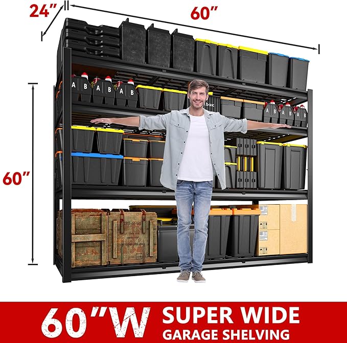 REIBII 60" W Garage Shelving, 4 Tier Storage Shelves Heavy Duty, 2500LBS - Image 2