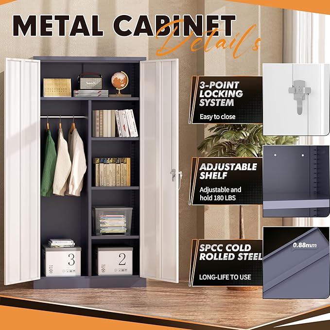 INTERGREAT Metal Wardrobe Closet, 18 "D x 36" W Steel Clothes Storage - Image 6