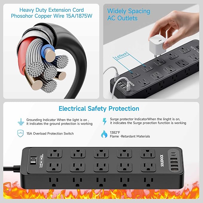 Power Strip Surge Protector Flat Plug - Image 6