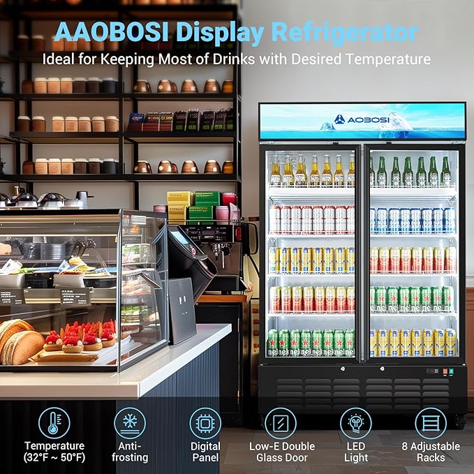 AAOBOSI Commercial Merchandiser Refrigerator, 36.8 Cu.Ft Glass Door Display - Image 9