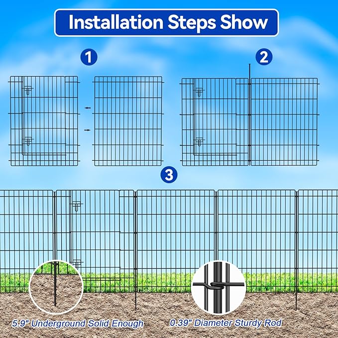 INJOPEXI Decorative Garden Fence 12 Panels 26ft×36in Garden Fences Outdoor - Image 3