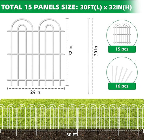 15 Panels Decorative Garden Fence, 32 in X 30 ft No Dig Dog Fence Outdoor - Image 2