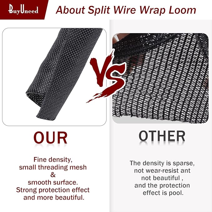 Black Braided Cable Management Sleeves Wire Loom Tubing Cord Protector - Image 6