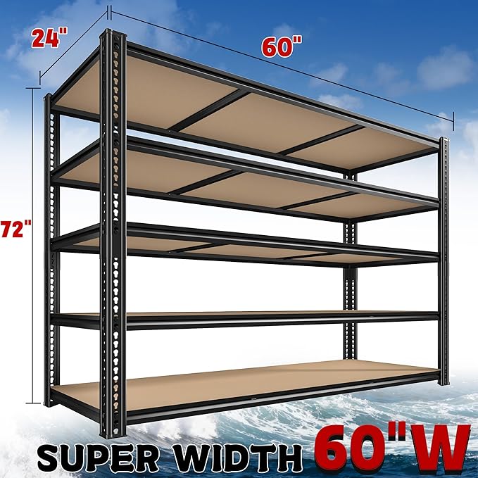 3500LBS Garage Shelving 60" W Metal Shelving 72" H Storage Shelves Heavy Duty 5 - Image 3