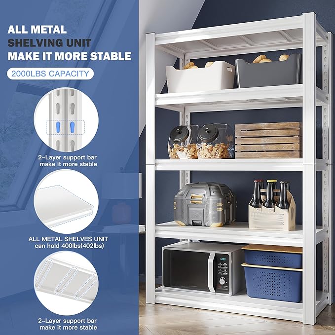 Raybee 72''H Garage Shelving, Storage Shelves 2010LBS, Adjustable 5 Tier Metal - Image 4
