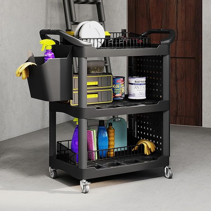 HOMCOM 3 Tier Utility Cart on Wheels, Rolling Tool Storage - Image 6