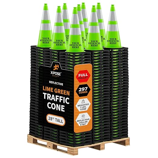 Xpose Safety 28" Lime Traffic Cones 6" & 4" Reflective Collar by XposeSafety