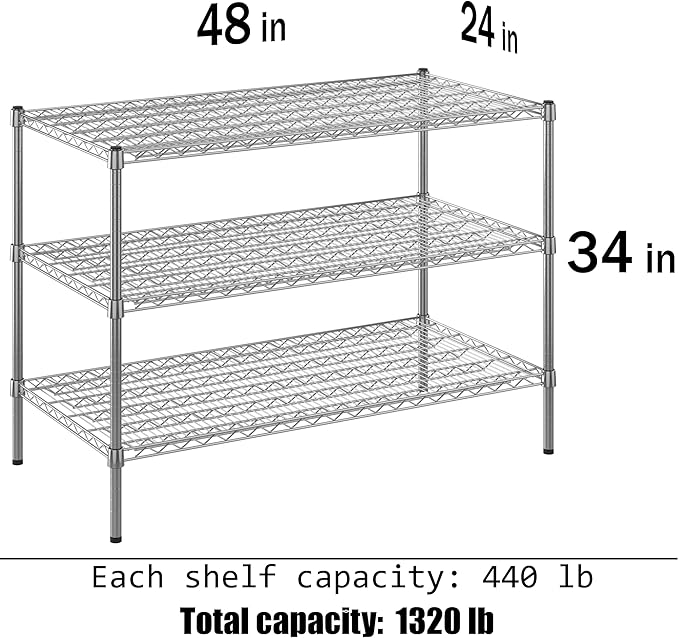 24" Deep x 48" Wide x 34" Height Wire Shelving Kit | 3-Tier | NSF Commercial - Image 3
