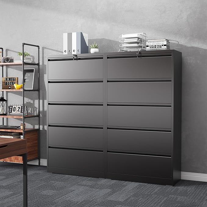 5 Drawer File Cabinet with Lock, Lateral Filing Cabinets, Metal Storage Filing - Image 8