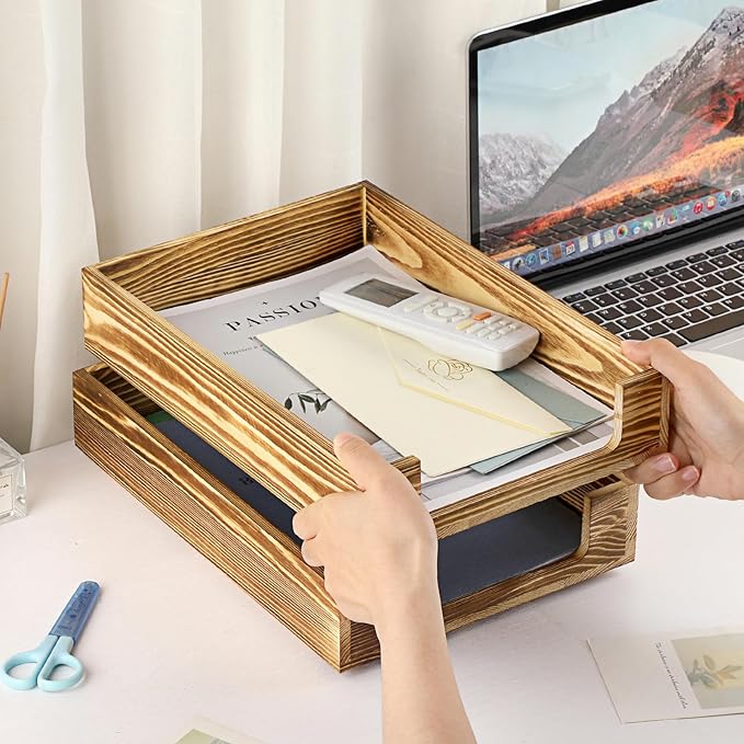 BTSKY 2PCS Vintage Wood Letter Tray - Image 5