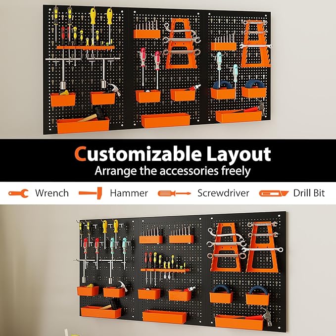 Goplus Pegboard Wall Organizer, 9-Bin Parts Rack Organizer w/Hammer Racks - Image 9
