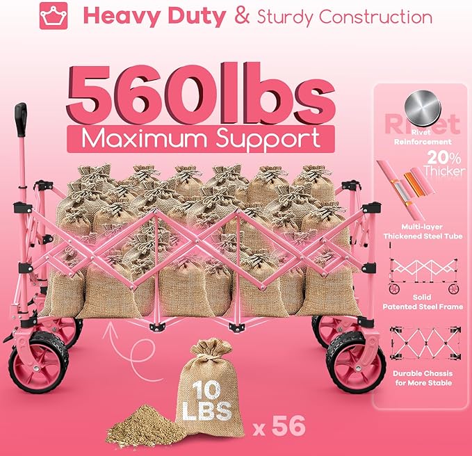 48" L Collapsible Wagon Cart Foldable, 560lbs Weight Capacity 300L Heavy Duty - Image 4