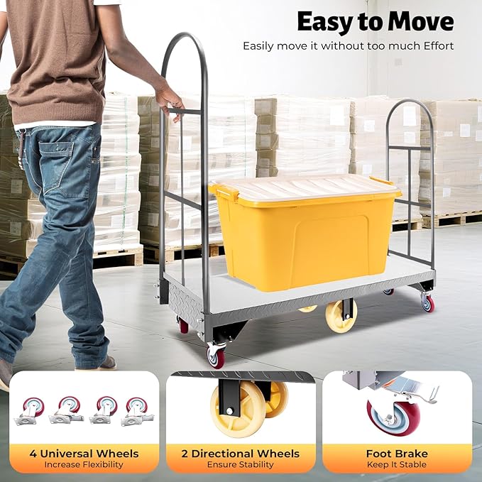 2000lbs Capacity Foldable Push Cart Dolly, 64.6Lx15.7H U-Boat Steel Cart - Image 8