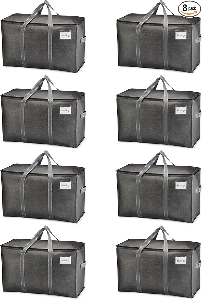 VENO 8 Pack Moving Bags and Large Christmas Storage Bins by Veno