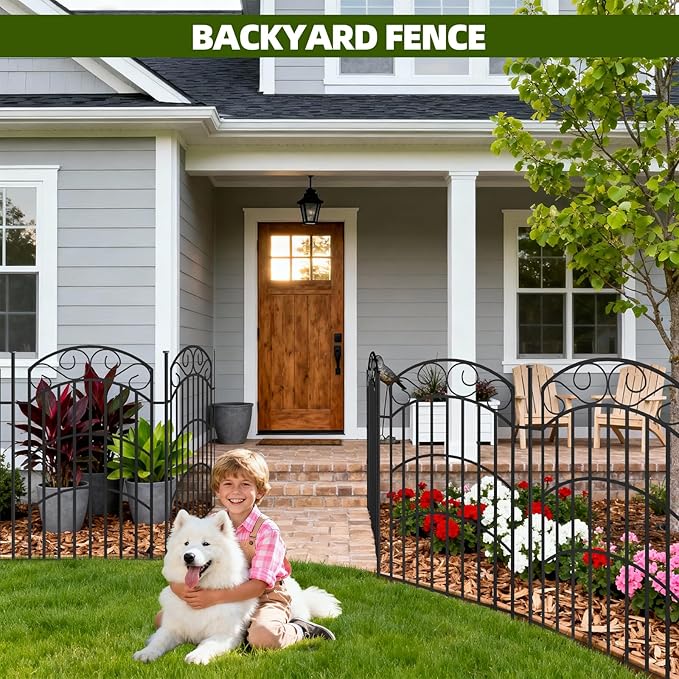 8 Panels 40in Decorative Garden Fence, Total 18ft L Heavy Duty Iron Metal No - Image 6