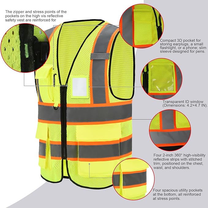 A-SAFETY Mesh High Vis Vest Lightweight Reflective Construction Vest - Image 2