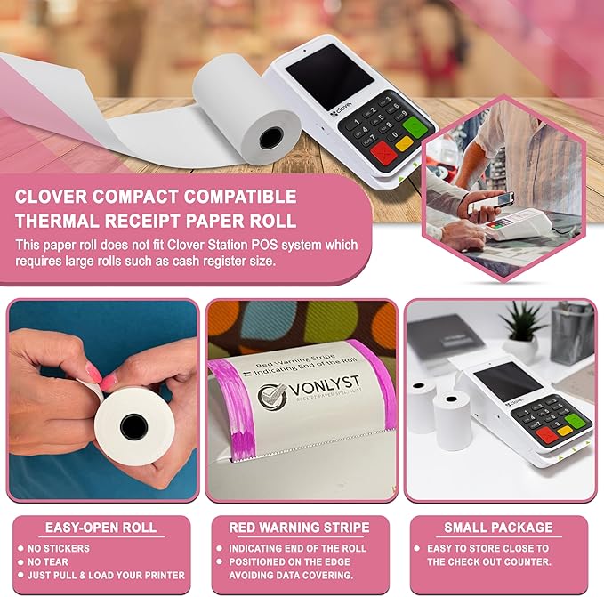 Compatible Clover Compact Countertop POS Thermal Receipt Paper 2 1/4 x 55 - Image 2