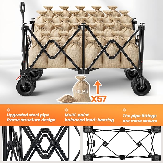 Collapsible Wagon Carts 570LBS Weight Capacity Foldable Beach Wagon - Image 5