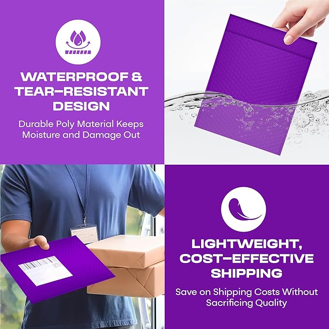 Purple 12.5x19.5 Inch Large Poly Bubble Mailers #6 | Padded Envelopes - Image 6