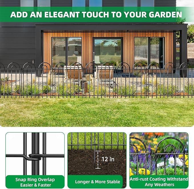 15 Panels Decorative Garden Fence, 24 in X 30 ft No Dig Dog Fence Outdoor - Image 4