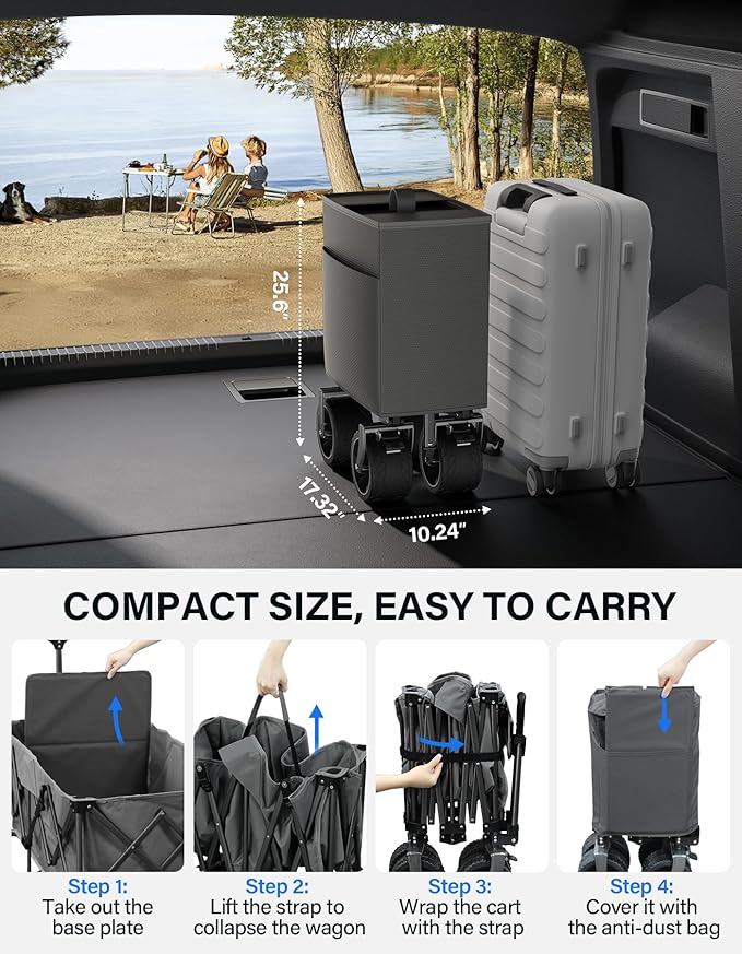 Wagons Carts Foldable Heavy Duty, 440lbs Capacity & 350L Collapsible Utility - Image 2