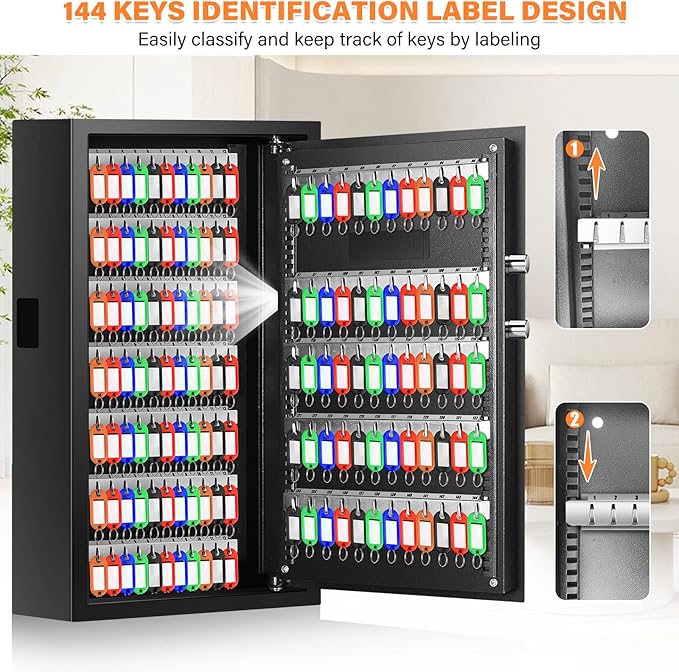 144 Keys Fireproof Key Cabinet, Anti-Theft Heavy Duty Key Lock Box - Image 7