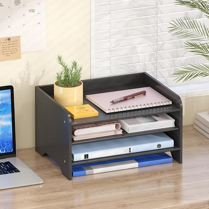 Bamboo Desk Organizer Mail Holder Countertop Letter Tray Wood File Organizer - Image 5