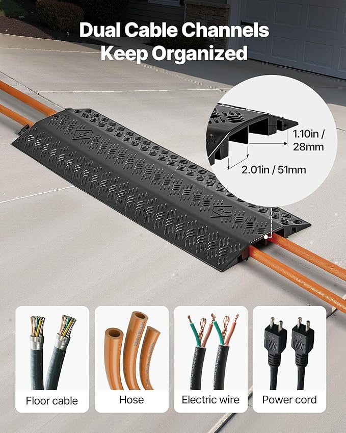 VEVOR 3 Pack Drop Over Cable Cover, 2 Channel Heavy Duty Cable Hose Protector - Image 4