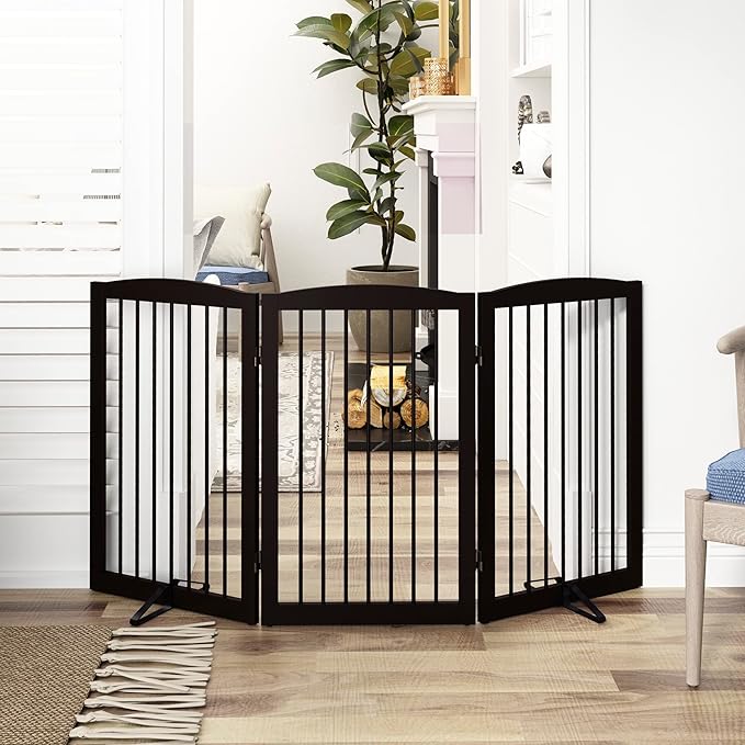 Freestanding Pet Gate for Dogs, Foldable Wooden Dog Gate for House Indoor - Image 2