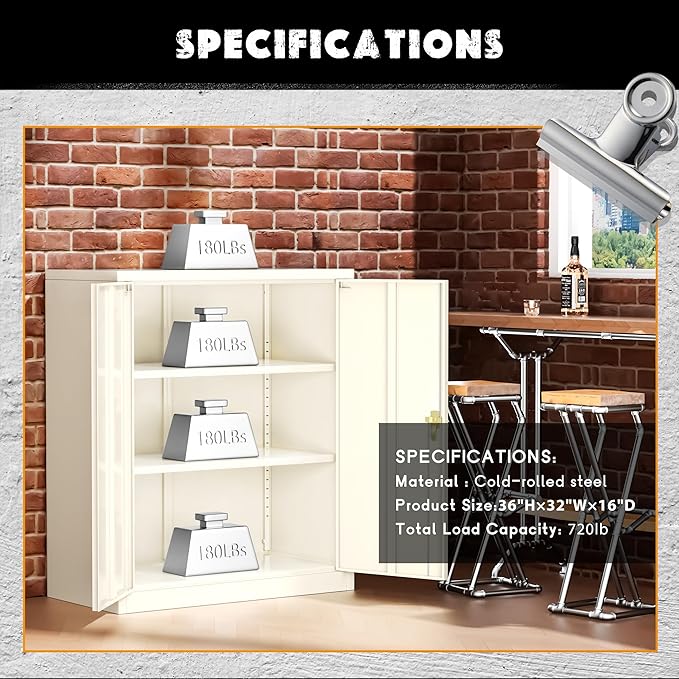 Greenvelly Metal Garage Storage Cabinet, Lockable Metal Cabinets - Image 4