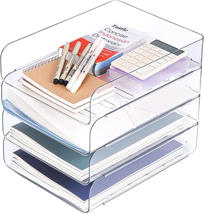 Set of 4 Office Organization and Storage, Stackable Paper Tray Organizer by CiWiVOKi