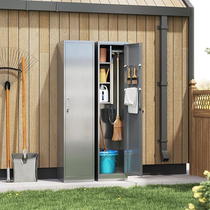 Yizosh Outdoor Storage Cabinet, Steel Broom Cloest by Yizosh