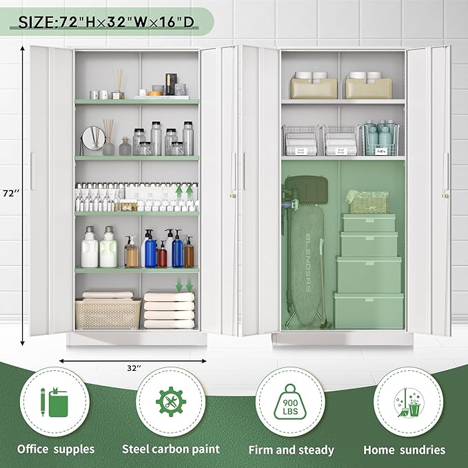 Greenvelly Metal Garage Storage Cabinet, Steel Lockable Storage Cabinet - Image 4