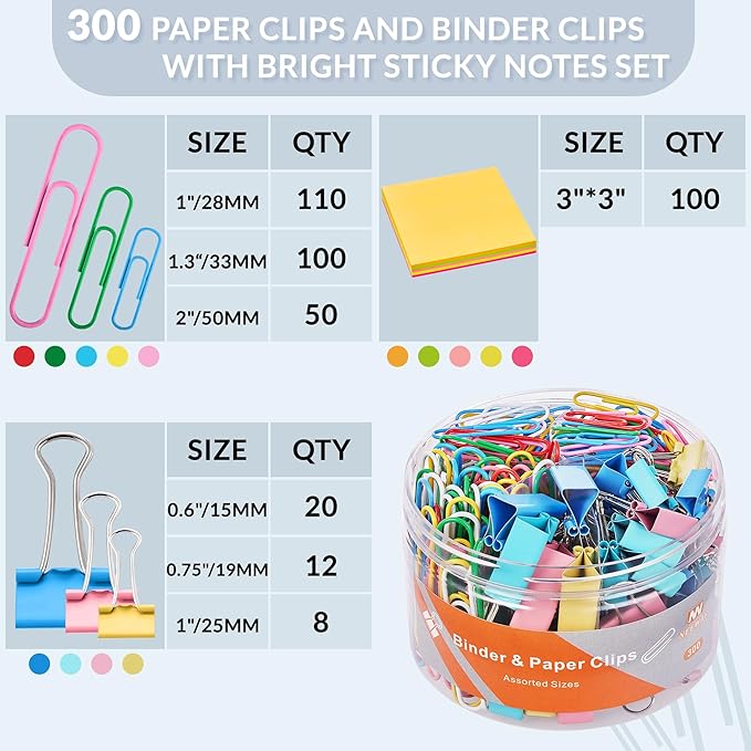 NEEWAY 300pcs Paper Clips and Binder Clips Assorted Sizes - Image 2