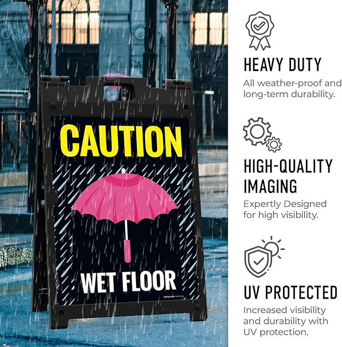 Caution Wet Floor Umbrella Sidewalk Sign Kit, 18x24 Inches, - Image 5