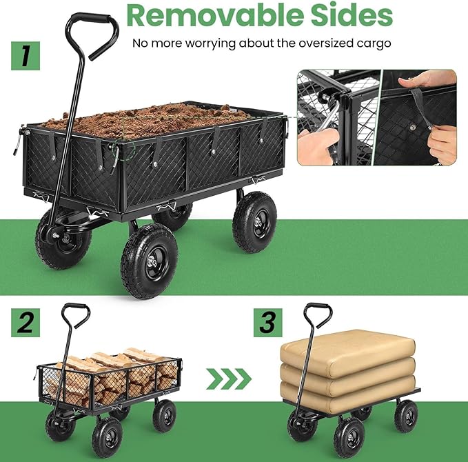Homdox MAX 880LB Garden Cart, Heavy Duty Garden Wagon, Mesh Foldable Garden Cart - Image 4