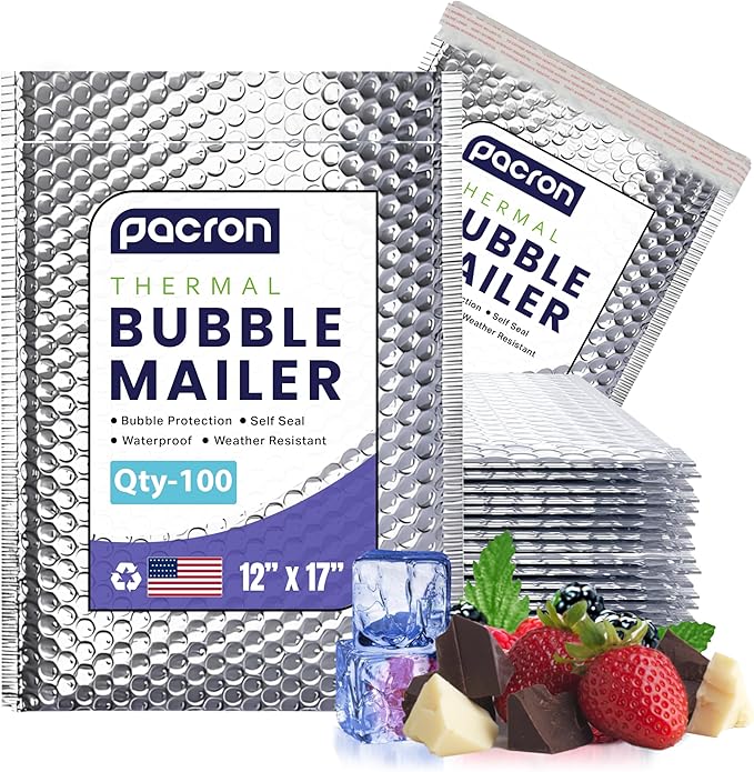 100-Pack Insulated Silver Thermal Bubble Mailers 12 x 17 by Pacron