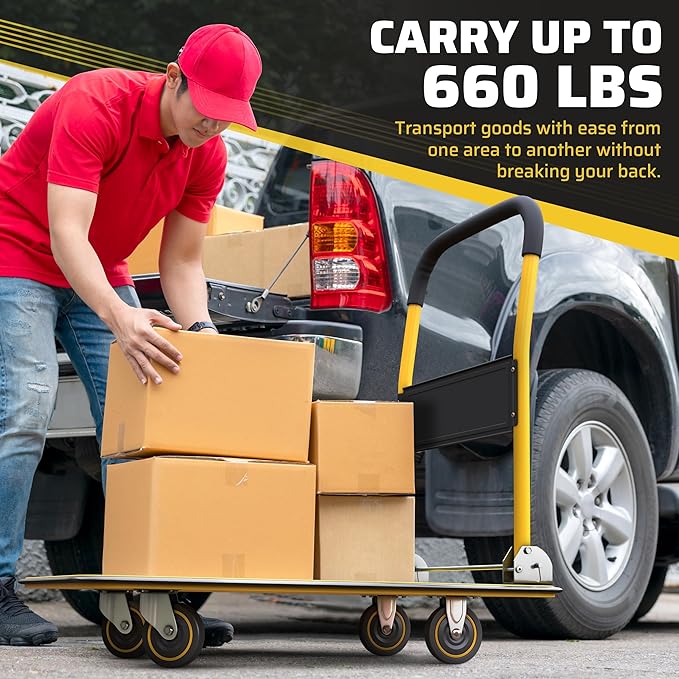 Heavy Duty Foldable Push Cart Dolly | 660 lbs. Capacity | Upgraded Collapsible - Image 4
