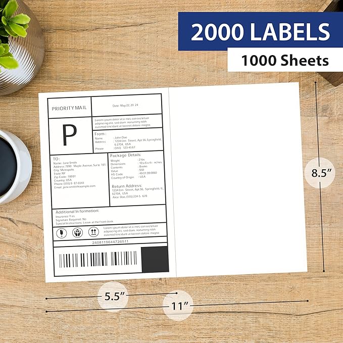 1000 Sheet | 8.5" x 11" Half Sheet Self Adhesive Shipping Labels - Image 2