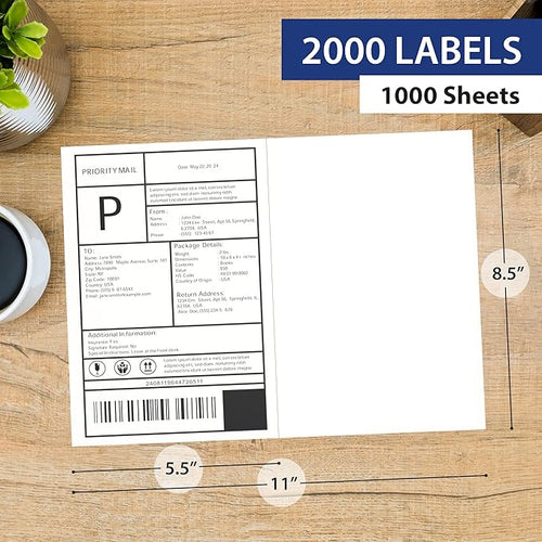 1000 Sheet | 8.5" x 11" Half Sheet Self Adhesive Shipping Labels - Image 2